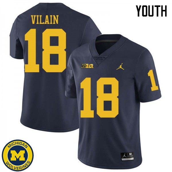 Youth University of Michigan #18 Luiji Vilain Navy Jordan Brand Official Game Jersey